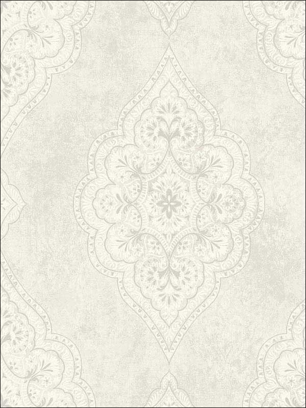 Medallion fabric in white metallic silver raised ink color - pattern number 1730208 - by Seabrook in the Mercury by Etten Gallerie collection
