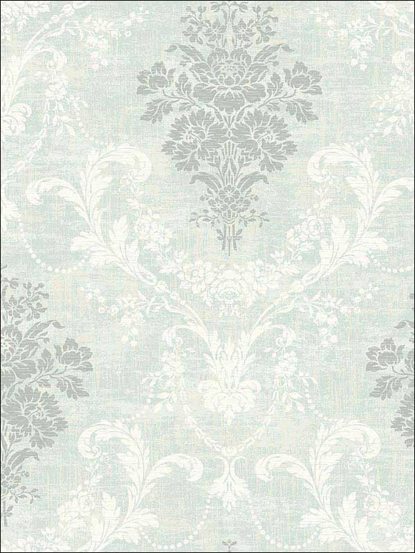 Damask fabric in blue white metallic silver raised ink color - pattern number 1730502 - by Seabrook in the Mercury by Etten Gallerie collection