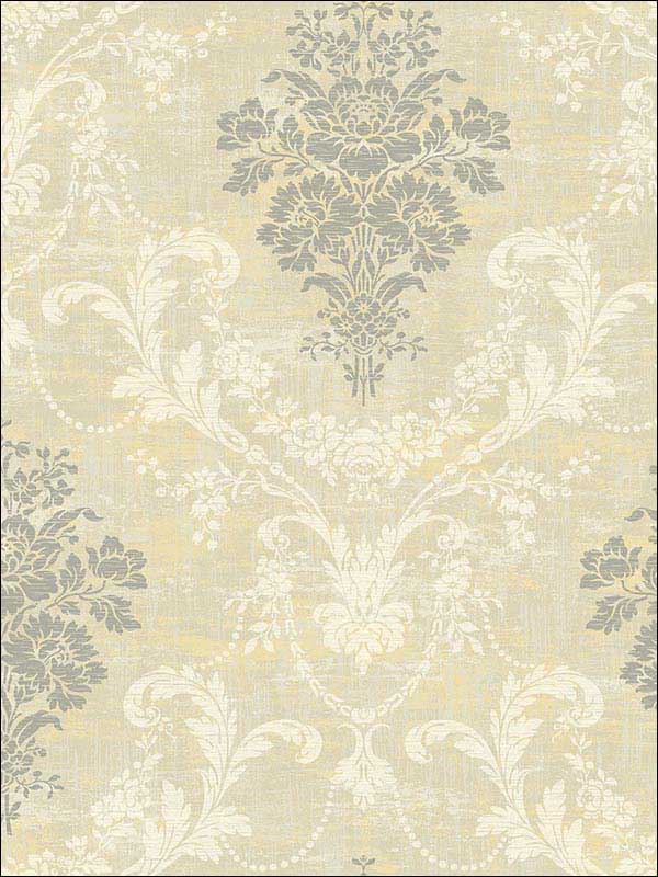 Damask fabric in neutrals metallic silver raised ink color - pattern number 1730507 - by Seabrook in the Mercury by Etten Gallerie collection