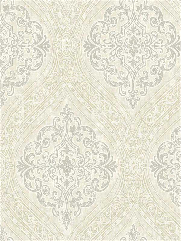 Damask fabric in off white metallic silver raised ink color - pattern number 1731318 - by Seabrook in the Mercury by Etten Gallerie collection