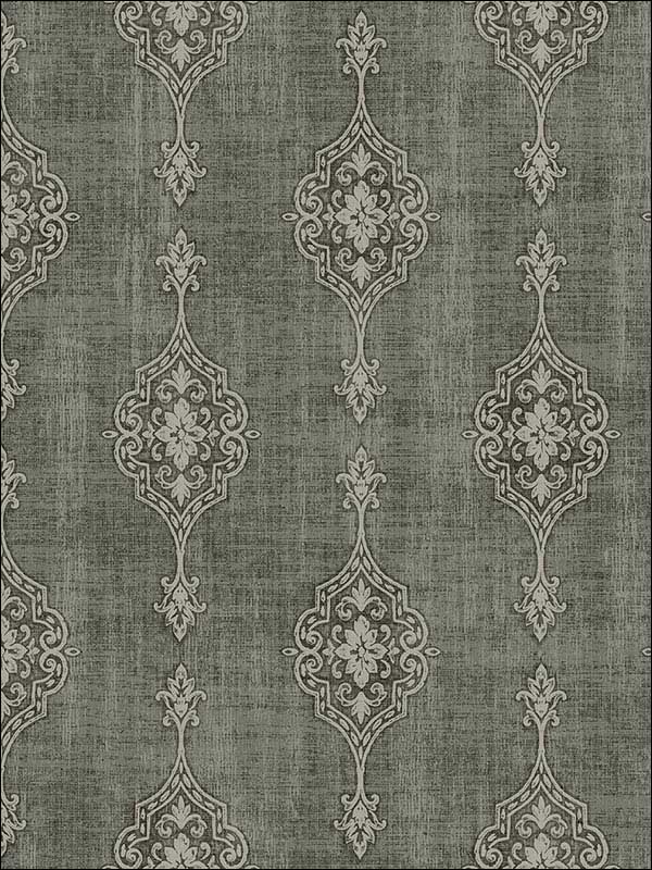 Medallion Striped wallpaper in black metallic silver raised ink color - pattern number 1731408 - by Seabrook in the Mercury by Etten Gallerie collection