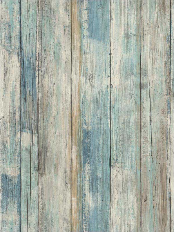 Distressed Wood Peel and Stick fabric in blue color - pattern number RMK9052WP - by York in the Peel and Stick Wallpaper by York collection