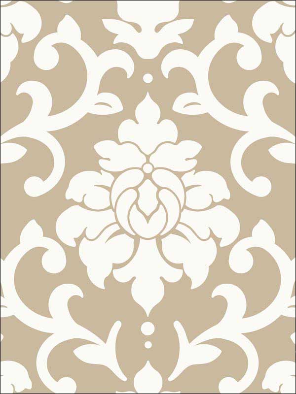 Damask Peel and Stick fabric in gold color - pattern number RMK9113WP - by York in the Peel and Stick Wallpaper by York collection