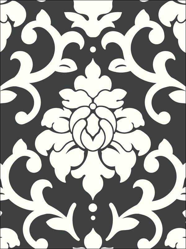 Damask Peel and Stick fabric in black color - pattern number RMK9114WP - by York in the Peel and Stick Wallpaper by York collection