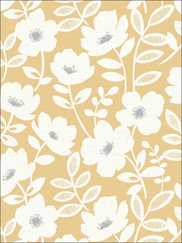 Bergman Scandi Flower fabric in mustard color - pattern number UW24774 - by Brewster in the Brewster Essentials collection