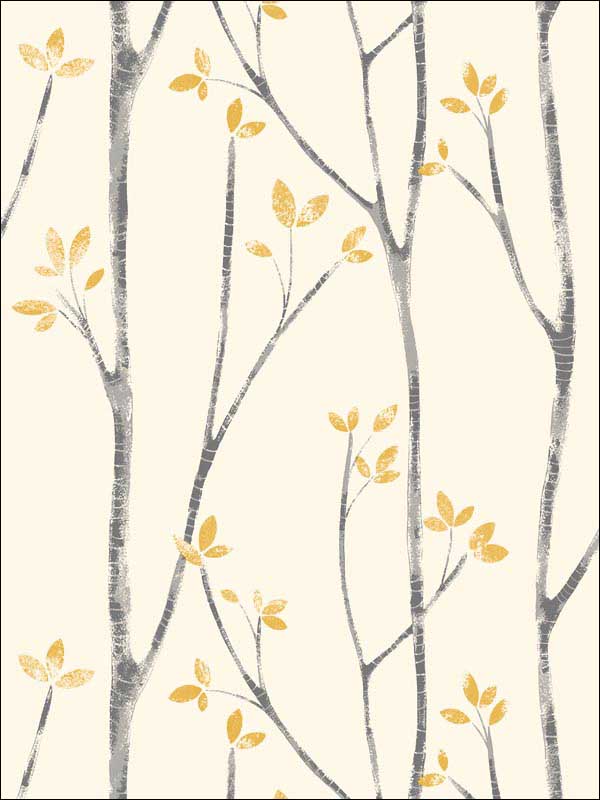 Ingrid Scandi Tree fabric in mustard color - pattern number UW24776 - by Brewster in the Brewster Essentials collection