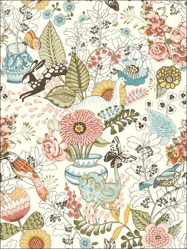 Whimsy Fauna fabric in pink color - pattern number 2821-12802 - by A Street Prints in the Folklore Nordic Style collection