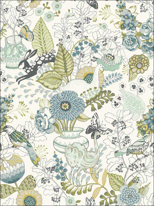 Whimsy Fauna fabric in green color - pattern number 2821-12803 - by A Street Prints in the Folklore Nordic Style collection