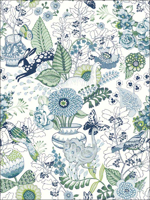 Whimsy Fauna fabric in blue color - pattern number 2821-12804 - by A Street Prints in the Folklore Nordic Style collection