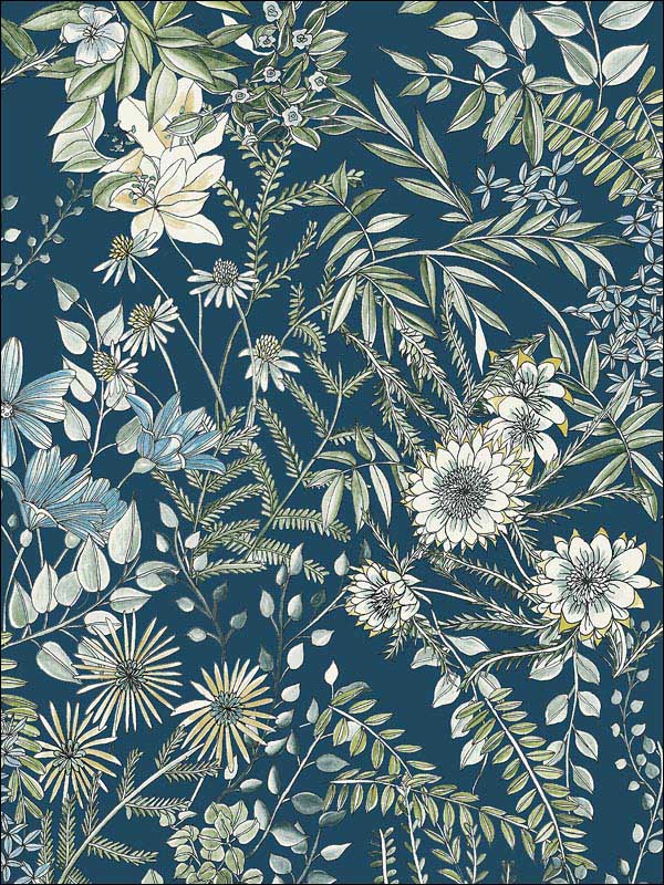 Full Bloom Floral fabric in navy color - pattern number 2821-12902 - by A Street Prints in the Folklore Nordic Style collection