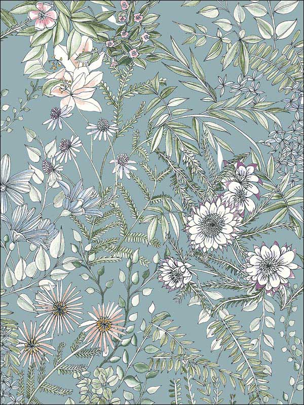 Full Bloom Floral fabric in blue color - pattern number 2821-12904 - by A Street Prints in the Folklore Nordic Style collection