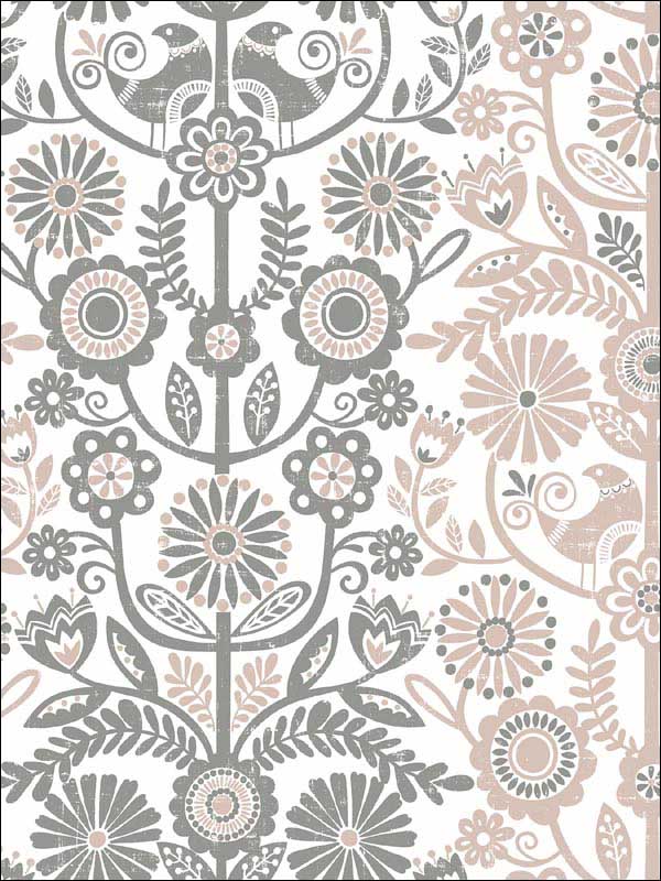 Lovebirds Folk Stripe fabric in light pink color - pattern number 2821-25105 - by A Street Prints in the Folklore Nordic Style collection