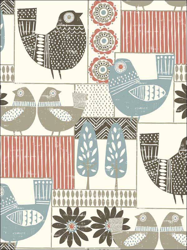 Hennika Patchwork fabric in coral color - pattern number 2821-25117 - by A Street Prints in the Folklore Nordic Style collection