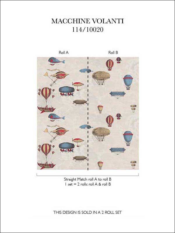 Macchine Volanti fabric in stone rouge blue color - pattern number 114/10020.CS.0 - by Cole and Son in the Fornasetti III collection