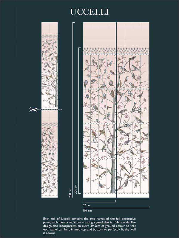 Uccelli fabric in ballet slipper color - pattern number 114/11022.CS.0 - by Cole and Son in the Fornasetti III collection