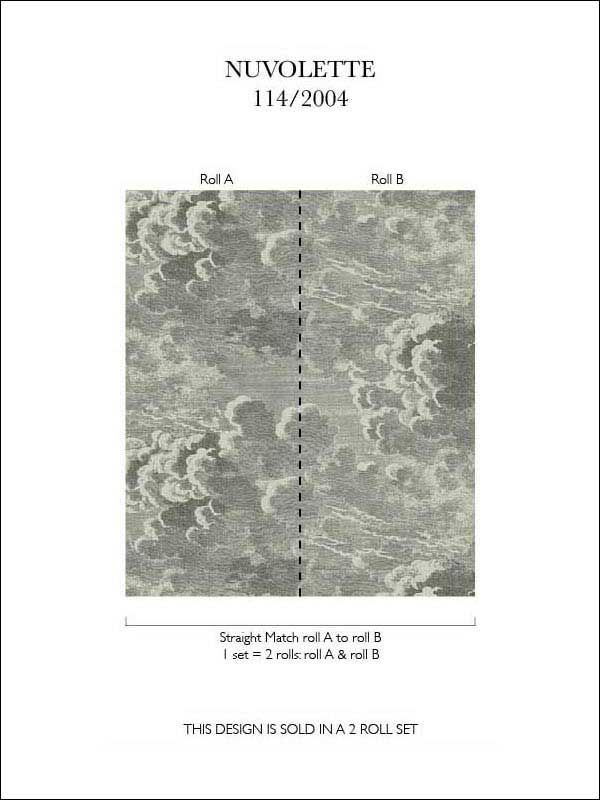 Nuvolette fabric in gilver and charcoal color - pattern number 114/2004.CS.0 - by Cole and Son in the Fornasetti III collection