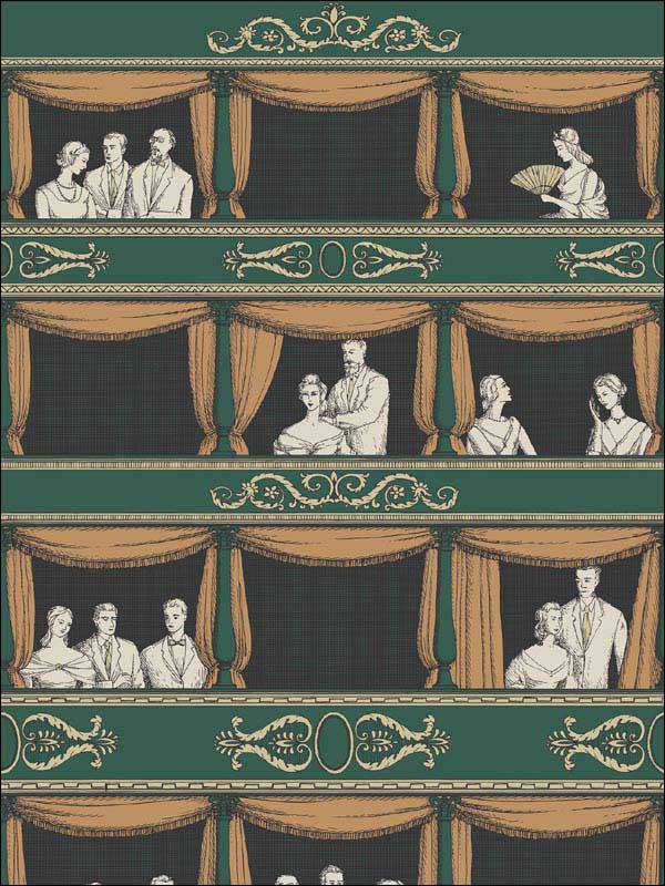 Teatro fabric in racing car green color - pattern number 114/4009.CS.0 - by Cole and Son in the Fornasetti III collection