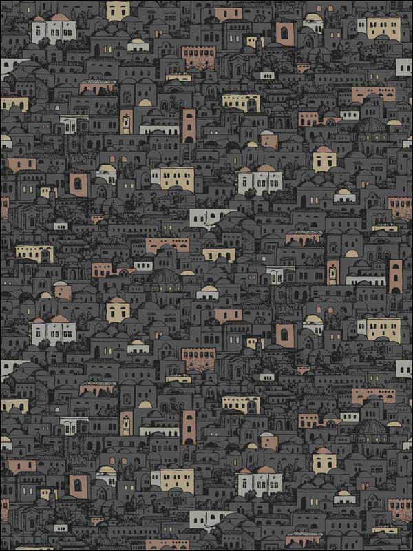 Mediterranea fabric in charcoal and metallic color - pattern number 114/7014.CS.0 - by Cole and Son in the Fornasetti III collection