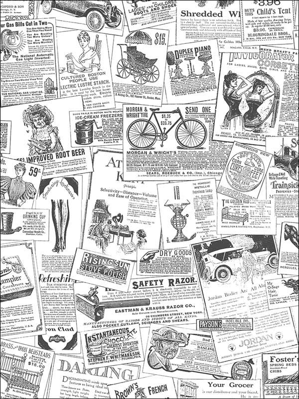 Newspaper fabric in black white color - pattern number BK32083 - by Patton Norwall in the Farmhouse Living collection