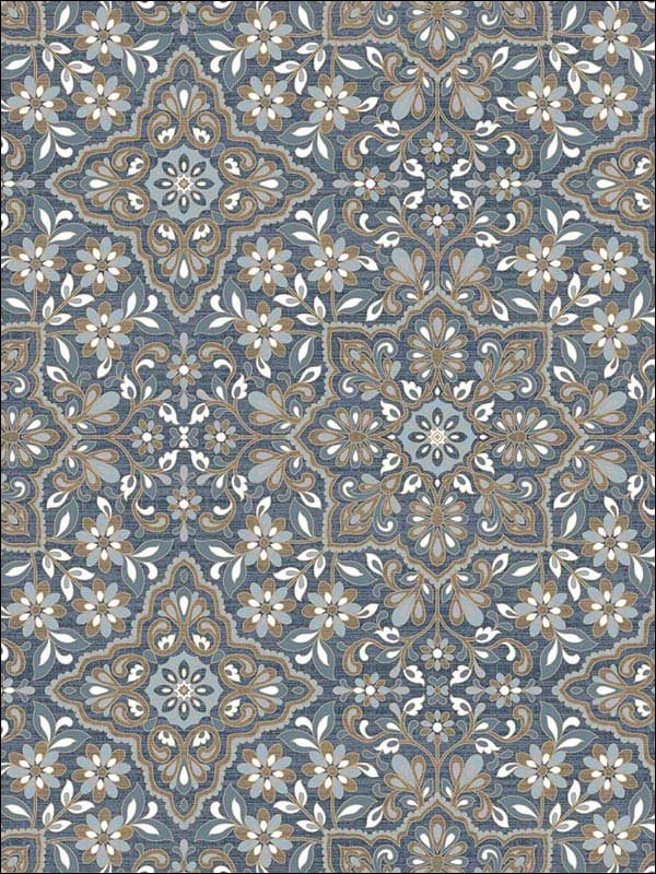 Floral Tile fabric in blue metallic gold navy color - pattern number FH37542 - by Patton Norwall in the Farmhouse Living collection