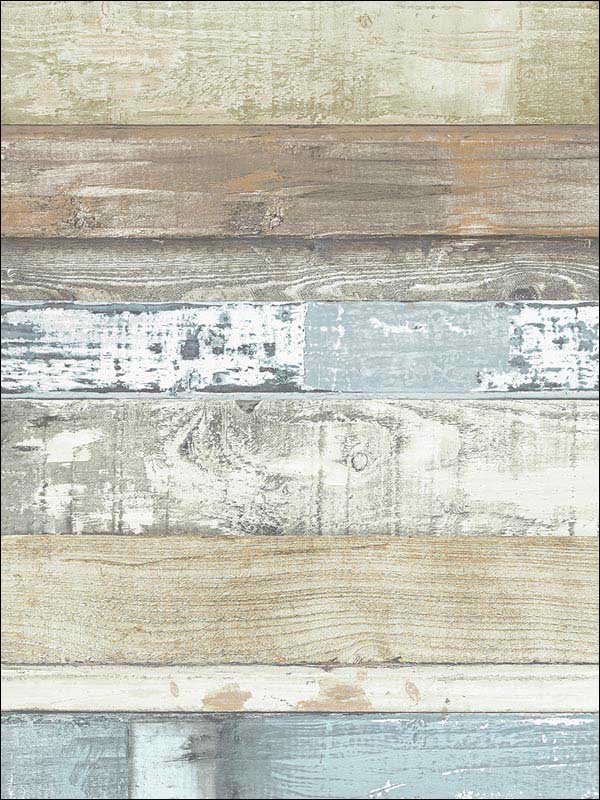 Beachwood wallpaper in green blue sage brown cedar color - pattern number FH37555 - by Patton Norwall in the Farmhouse Living collection