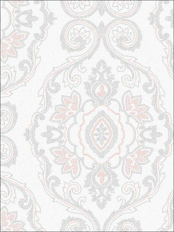 Nautical Damask wallpaper in pink sunset color - pattern number MB30301 - by Seabrook in the Beach House collection