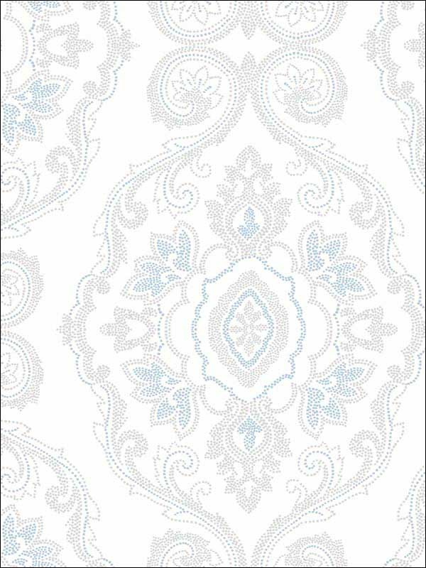 Nautical Damask wallpaper in blue oasis color - pattern number MB30302 - by Seabrook in the Beach House collection