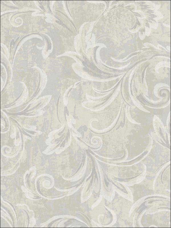 Scroll fabric in champagne silver and ivory color - pattern number 2010108 - by Seabrook in the Aura by Etten Gallerie collection