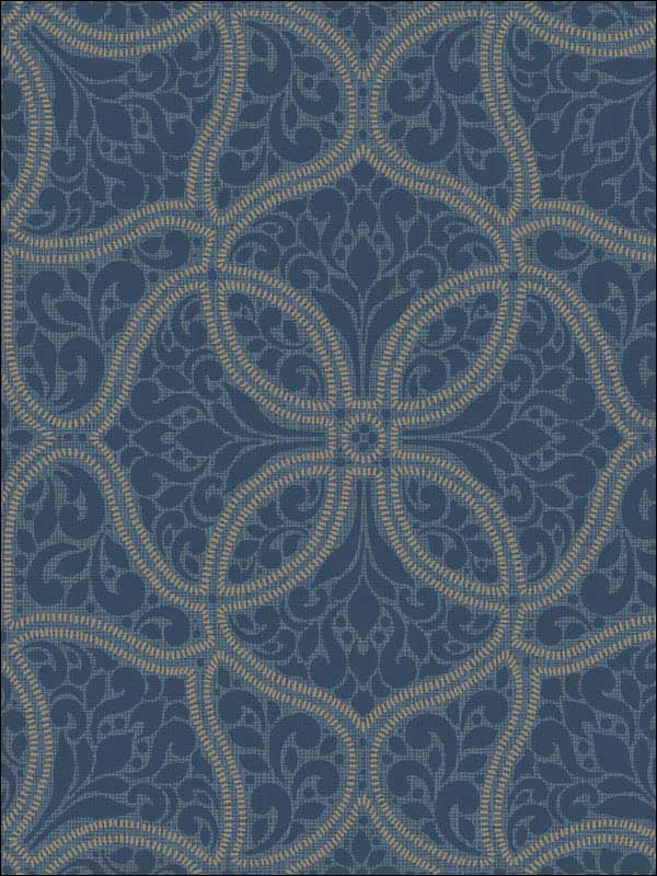 Scroll Trail fabric in navy and silver color - pattern number 2010702 - by Seabrook in the Aura by Etten Gallerie collection