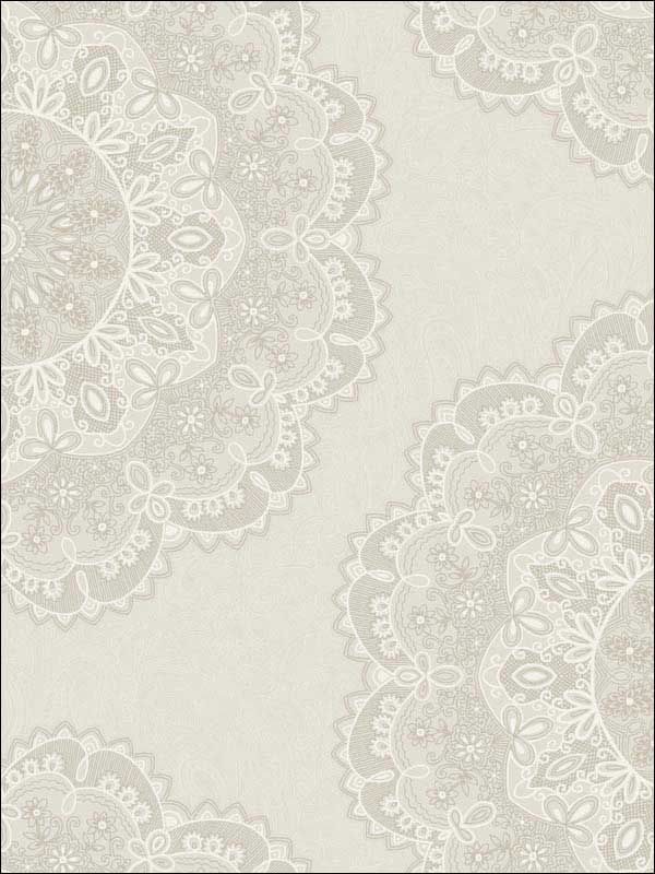 Lace Medallion fabric in cream silver and white color - pattern number 2010905 - by Seabrook in the Aura by Etten Gallerie collection