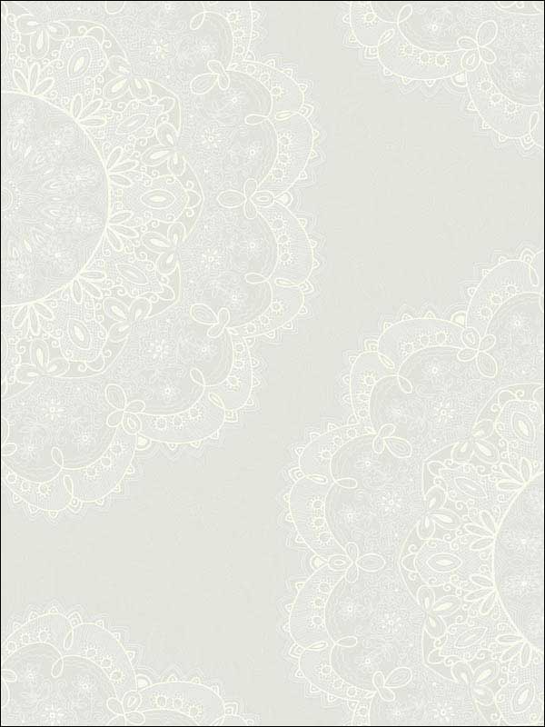 Lace Medallion fabric in pearl and off white color - pattern number 2010907 - by Seabrook in the Aura by Etten Gallerie collection