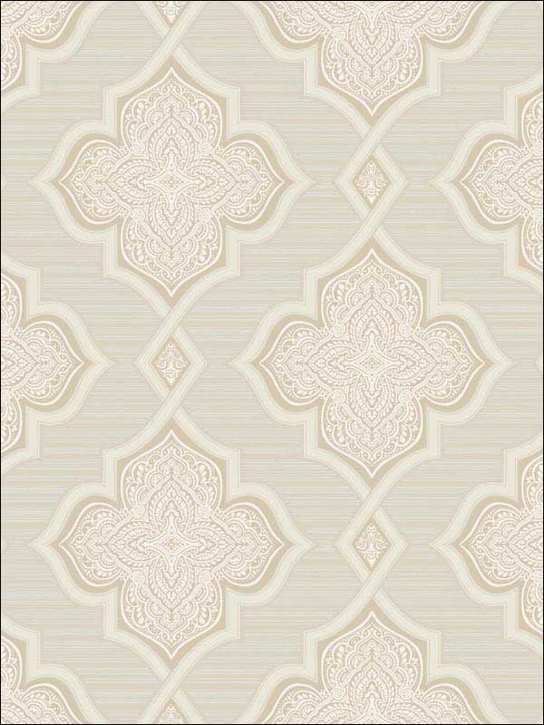 Trellis wallpaper in beige ivory and glitter color - pattern number 2011207 - by Seabrook in the Aura by Etten Gallerie collection