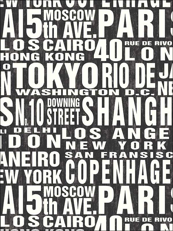 Around the World Peel and Stick wallpaper in black and white color - pattern number NW31400 - by NextWall in the Peel and Stick Wallpaper by Nextwall collection