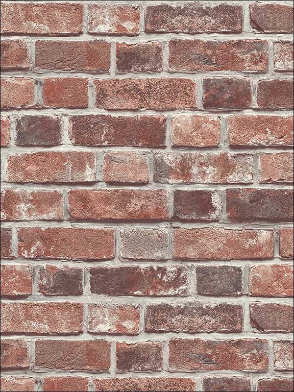 Distressed Red Brick Peel and Stick fabric in red and charcoal color - pattern number NW31700 - by NextWall in the Peel and Stick Wallpaper by Nextwall collection