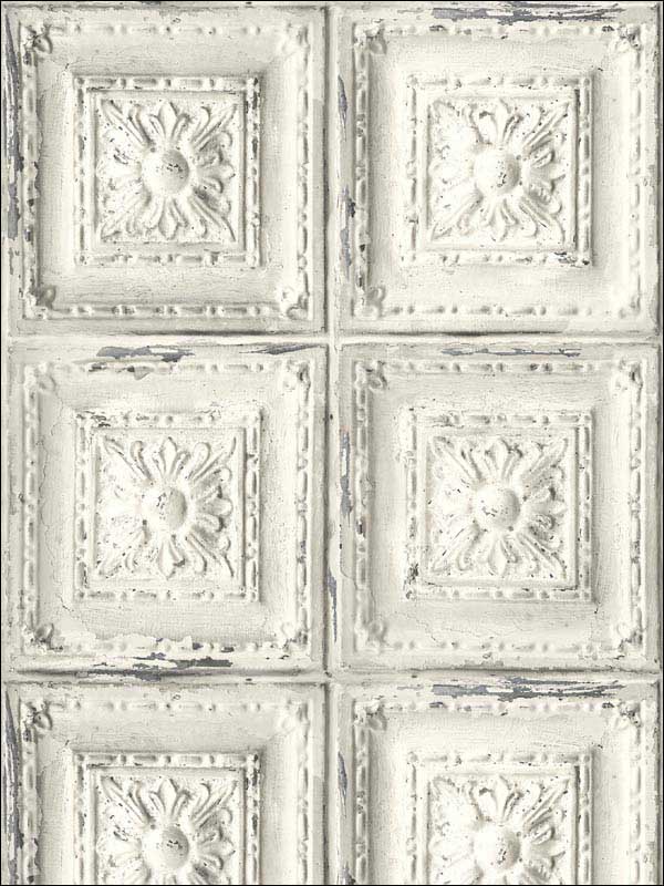Distressed Tin Tile Peel and Stick fabric in linen and charcoal color - pattern number NW32100 - by NextWall in the Peel and Stick Wallpaper by Nextwall collection