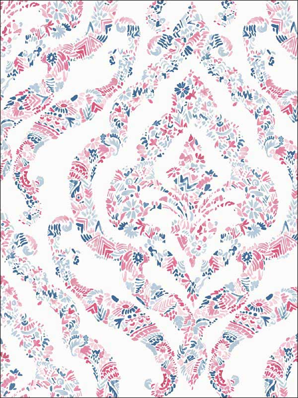Featherton Floral Damask fabric in coral color - pattern number 2901-25400 - by A Street Prints in the Perennial collection