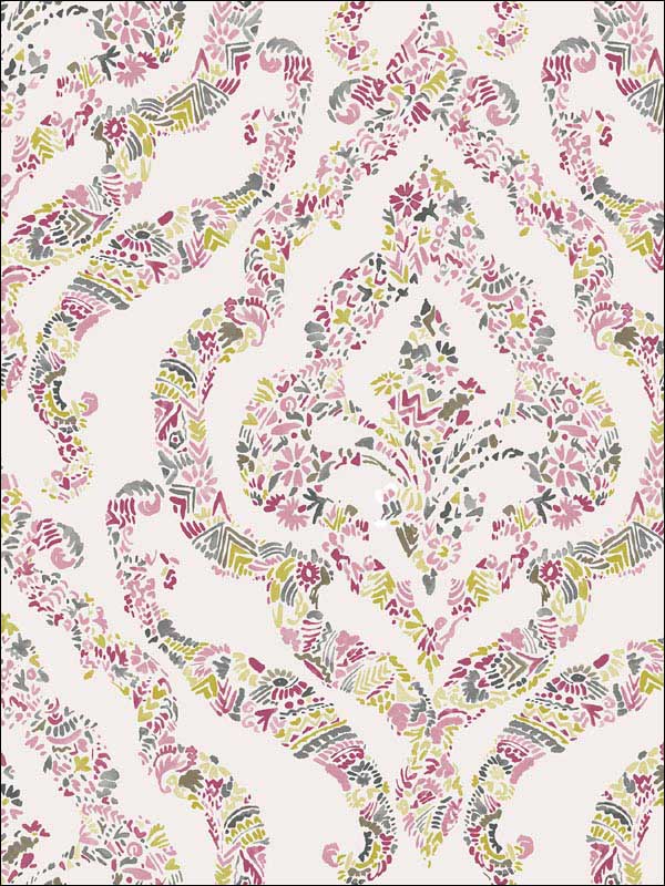 Featherton Floral Damask fabric in pink color - pattern number 2901-25402 - by A Street Prints in the Perennial collection