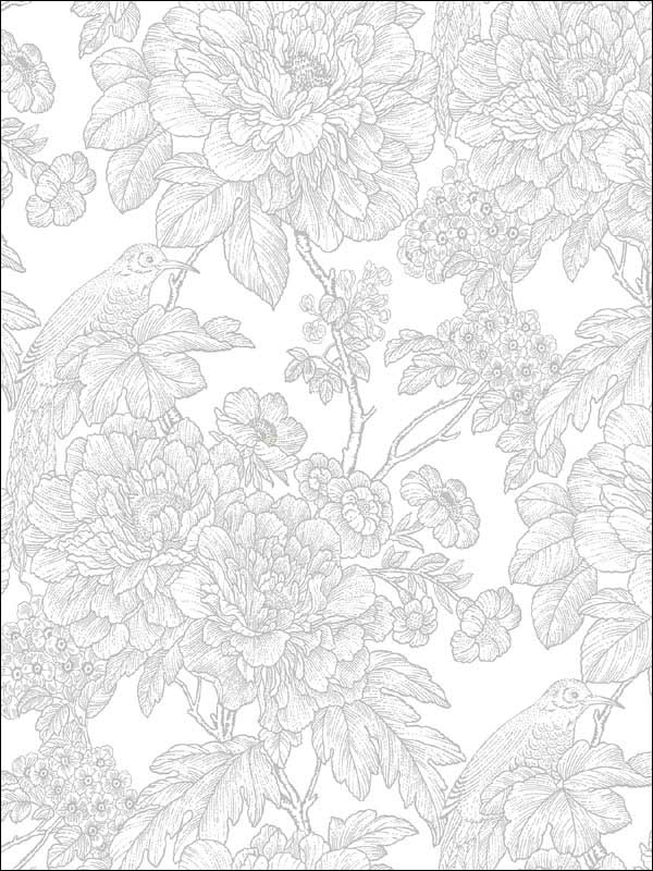 Birds of Paraside Breeze Floral fabric in grey color - pattern number 2901-25412 - by A Street Prints in the Perennial collection