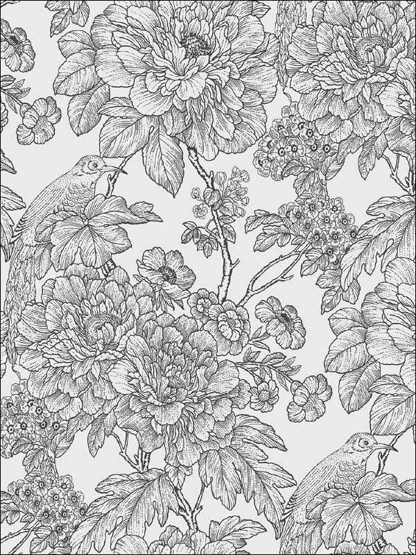 Birds of Paraside Breeze Floral fabric in black color - pattern number 2901-25414 - by A Street Prints in the Perennial collection