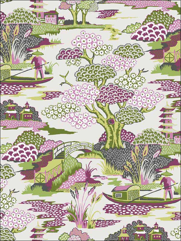 Joy De Vie Toile wallpaper in magenta color - pattern number 2901-87506 - by A Street Prints in the Perennial collection