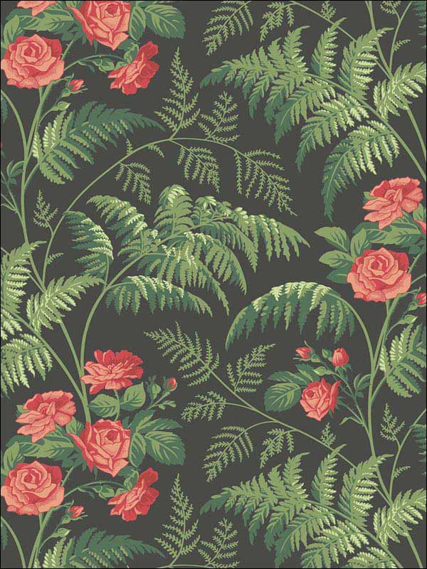 Rose wallpaper in red l green charcoal color - pattern number 115/10030.CS.0 - by Cole and Son in the Botanical Botanica collection