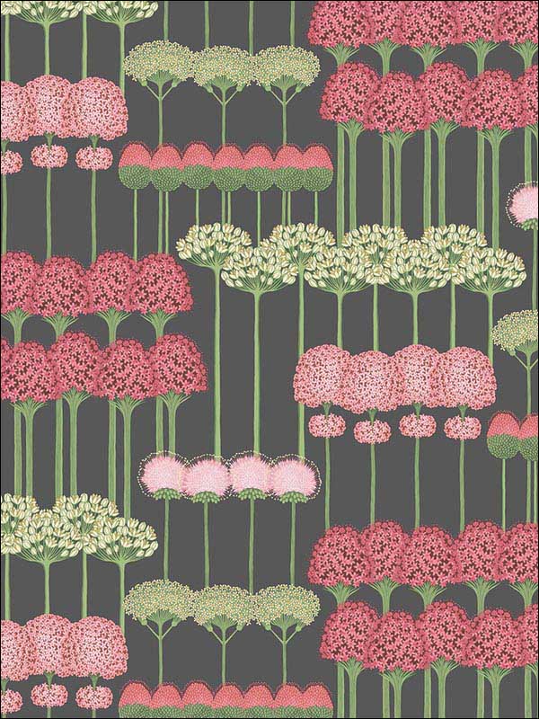 Allium fabric in coral light green charcoal color - pattern number 115/12037.CS.0 - by Cole and Son in the Botanical Botanica collection