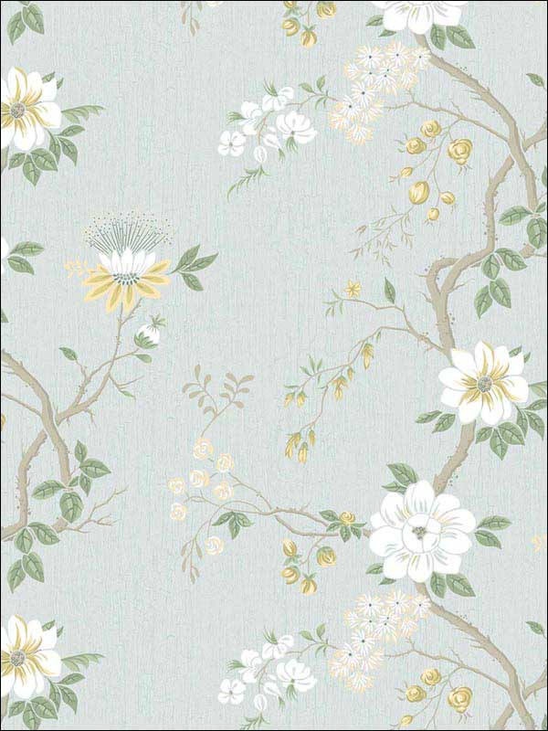 Camellia wallpaper in lemon sage prime blue color - pattern number 115/8025.CS.0 - by Cole and Son in the Botanical Botanica collection