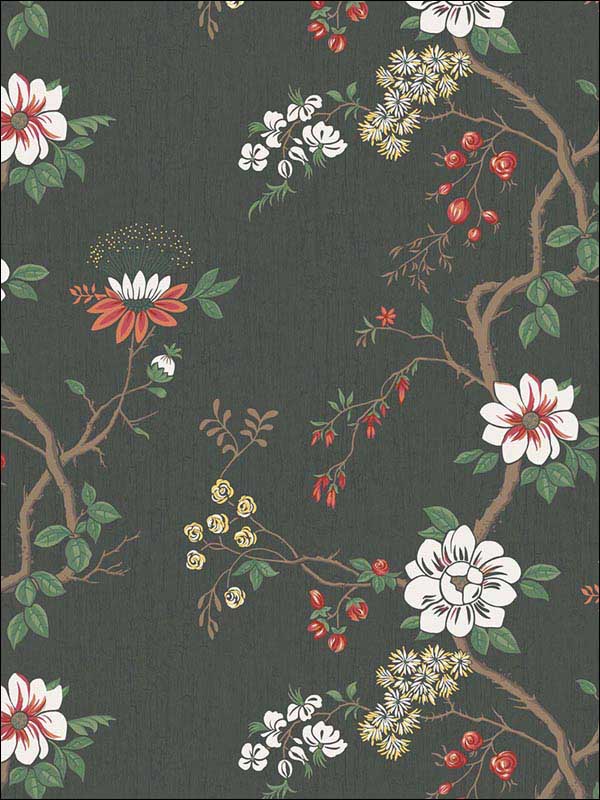 Camellia wallpaper in white red charco color - pattern number 115/8026.CS.0 - by Cole and Son in the Botanical Botanica collection