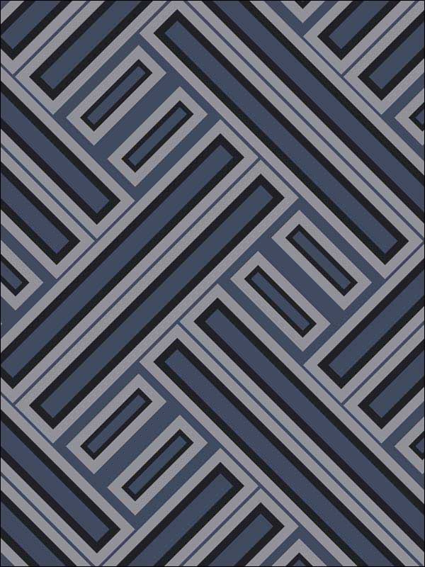 Rectangles fabric in navy blue black metallic silver color - pattern number GX37602 - by Patton Norwall in the Geometrix collection