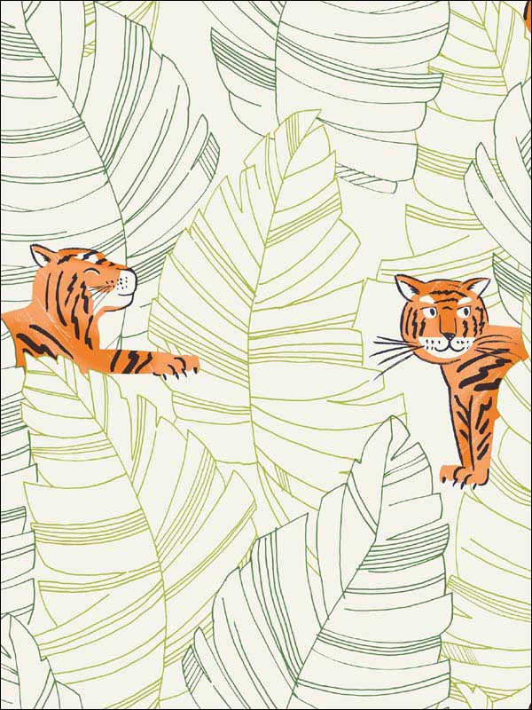 Hiding Tigers fabric in green and orange color - pattern number DA61204 - by Seabrook in the Day Dreamers collection