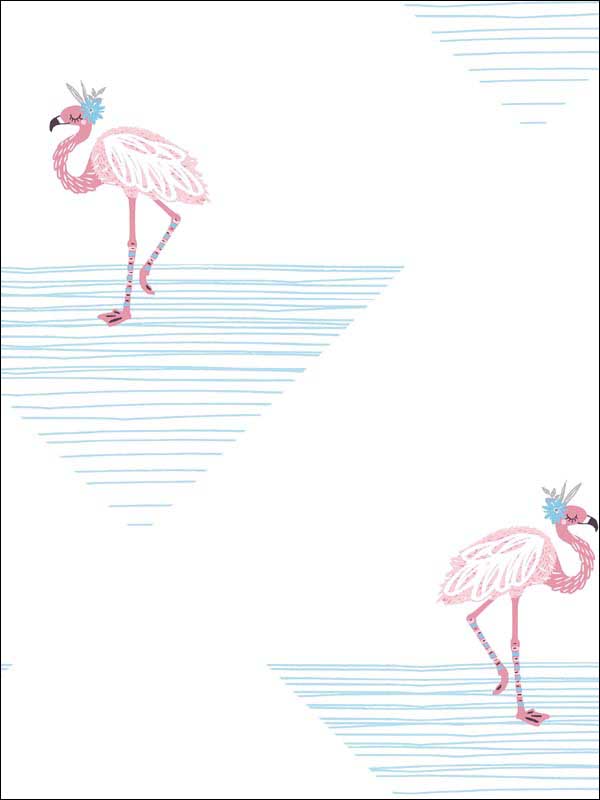 Dancing Flamingo wallpaper in fuchsia and sky blue color - pattern number DA61702 - by Seabrook in the Day Dreamers collection