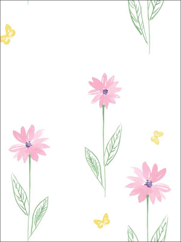Daisy Field fabric in pink and green color - pattern number DA62601 - by Seabrook in the Day Dreamers collection
