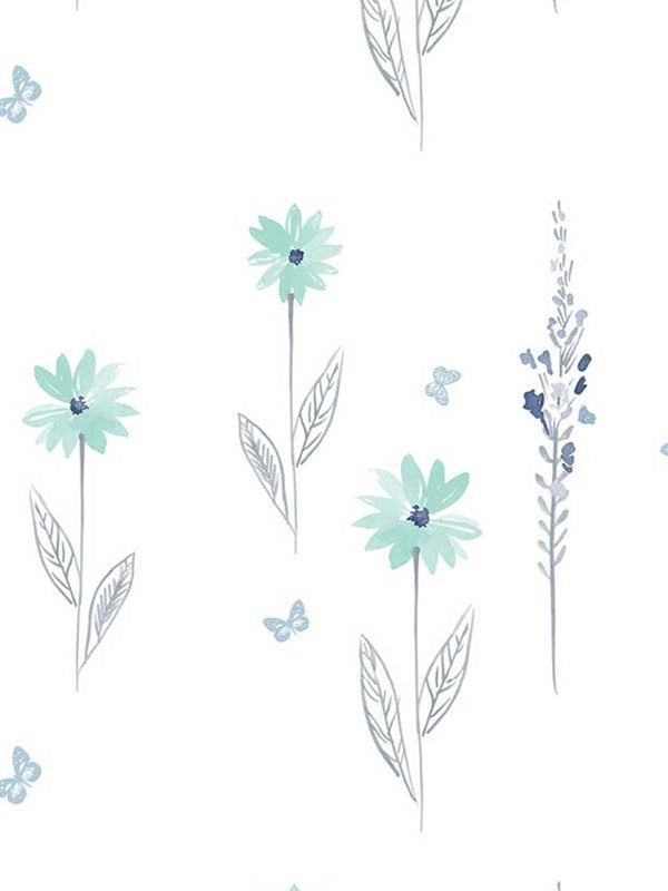 Daisy Field fabric in teal and gray color - pattern number DA62604 - by Seabrook in the Day Dreamers collection