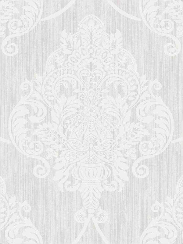 Puff Damask fabric in silver glitter and off white color - pattern number AW70800 - by Collins and Company in the Casa Blanca 2 collection